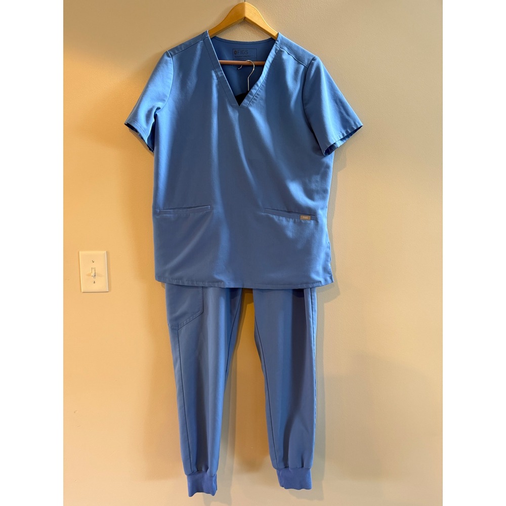 Figs Scrub Set Women Large Ceil Blue Casala V-Neck Top Zamora Jogger Pants